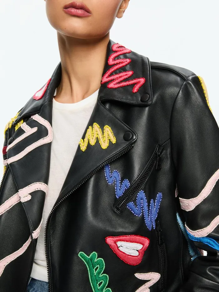 Jackets Coats Women Alice Olivia AO X TOM WESSELMANN CODY LEATHER MOTO JACKET Natural Beauty