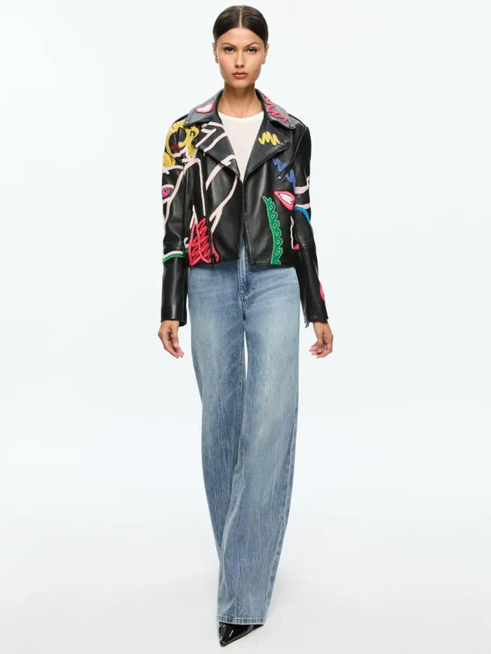 Jackets Coats Women Alice Olivia AO X TOM WESSELMANN CODY LEATHER MOTO JACKET Natural Beauty