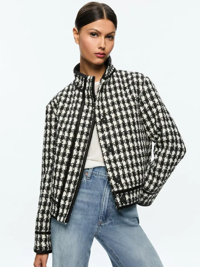 Jackets Coats Women Alice Olivia CORWIN BOAT COLLAR JACKET Blackwhite