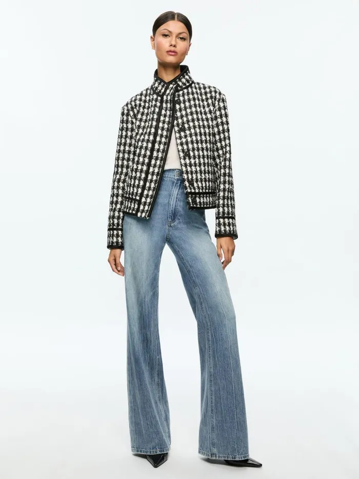 Jackets Coats Women Alice Olivia CORWIN BOAT COLLAR JACKET Blackwhite