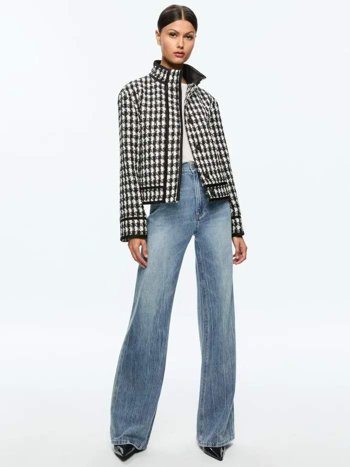 Jackets Coats Women Alice Olivia CORWIN BOAT COLLAR JACKET Blackwhite
