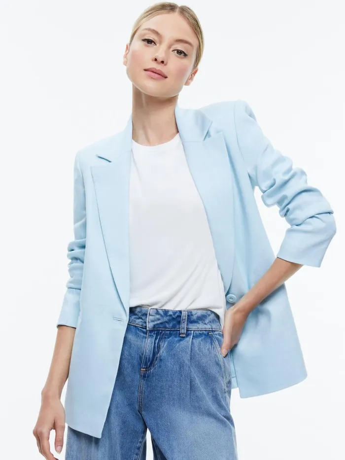 Jackets Coats Women Alice Olivia DENNY NOTCH COLLAR LINEN BOYFRIEND BLAZER Spring Sky