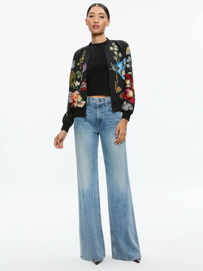 Jackets Coats Women Alice Olivia FELISA EMBELLISHED VARSITY JACKET Le Parisien Black