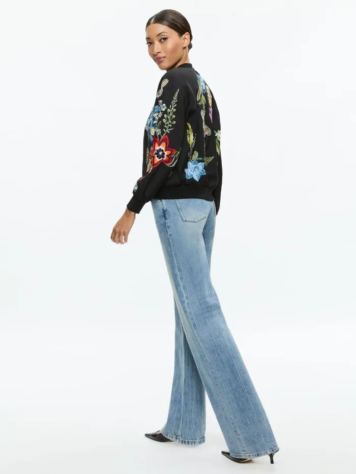 Jackets Coats Women Alice Olivia FELISA EMBELLISHED VARSITY JACKET Le Parisien Black