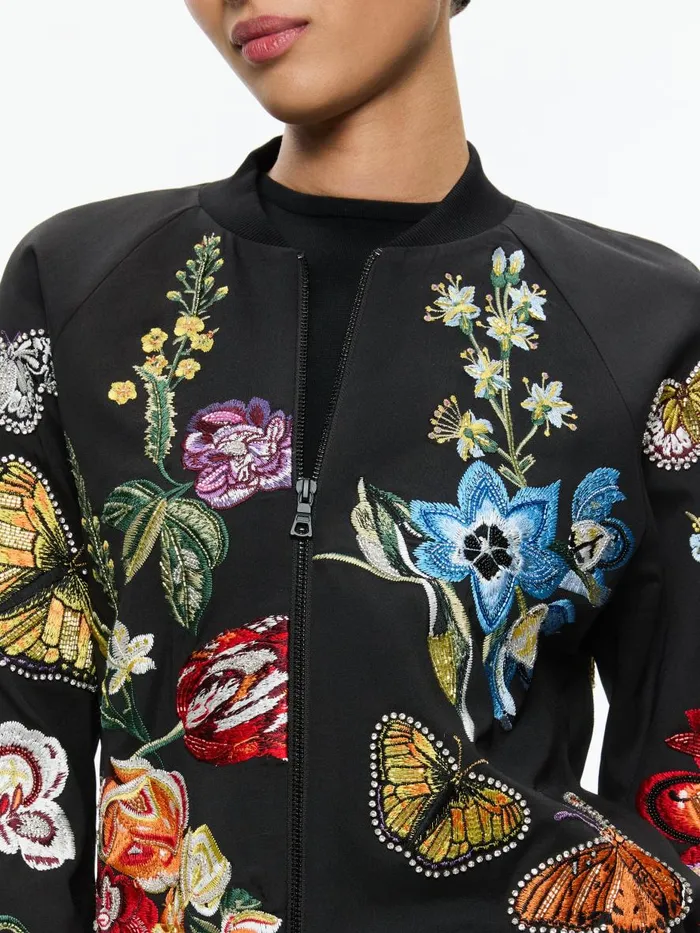 Jackets Coats Women Alice Olivia FELISA EMBELLISHED VARSITY JACKET Le Parisien Black