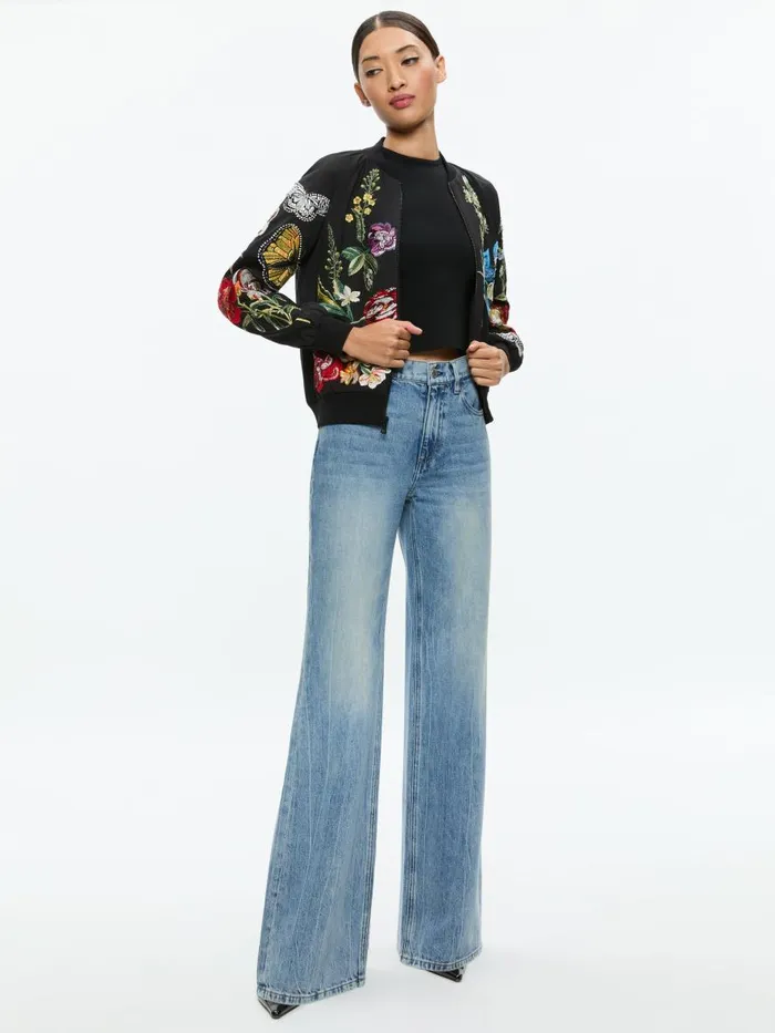 Jackets Coats Women Alice Olivia FELISA EMBELLISHED VARSITY JACKET Le Parisien Black