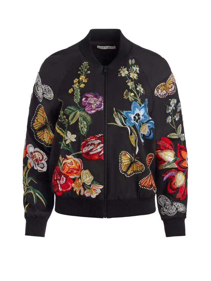 Jackets Coats Women Alice Olivia FELISA EMBELLISHED VARSITY JACKET Le Parisien Black