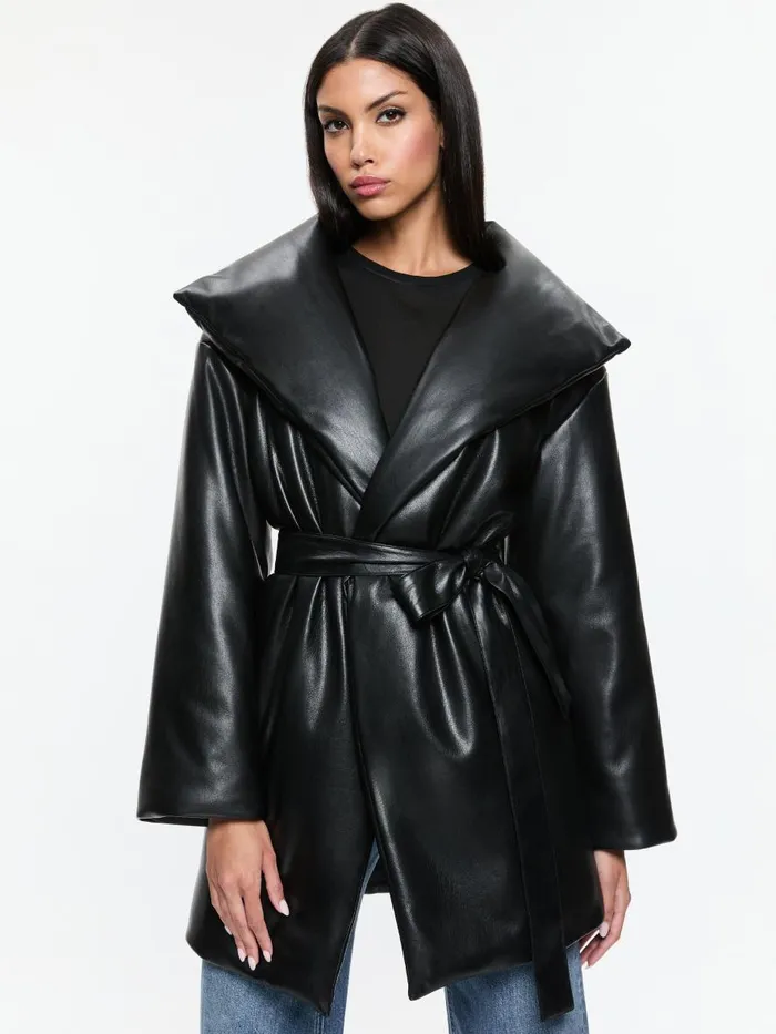 Jackets Coats Women Alice Olivia IMA VEGAN LEATHER PUFFER COAT Black