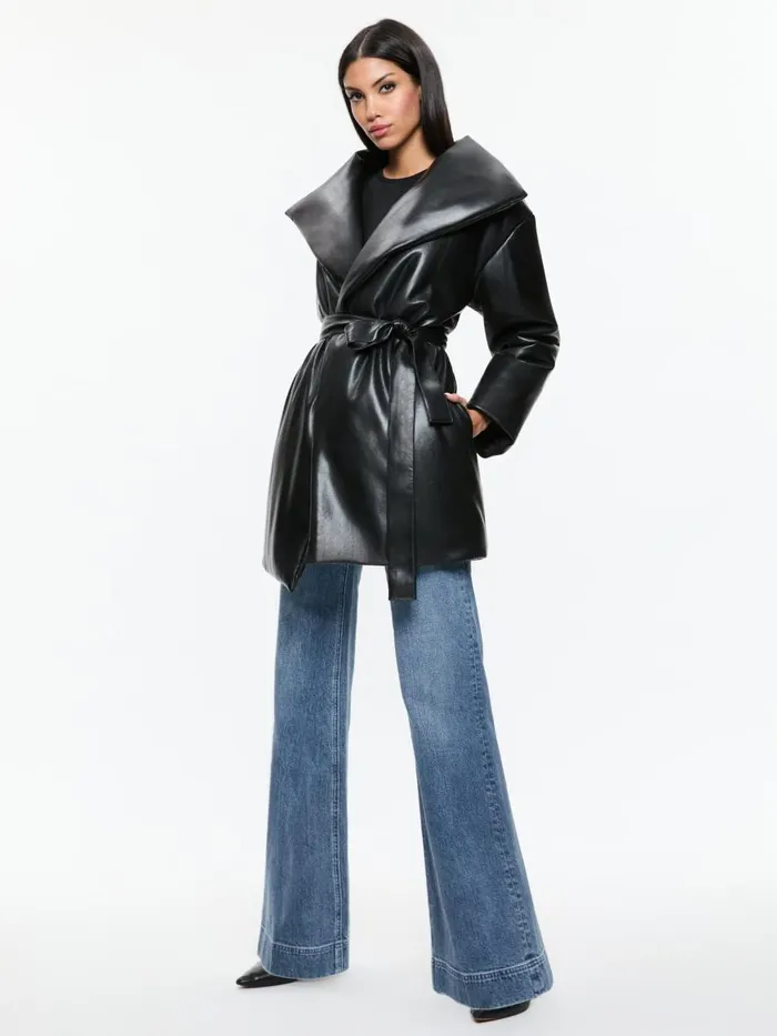 Jackets Coats Women Alice Olivia IMA VEGAN LEATHER PUFFER COAT Black