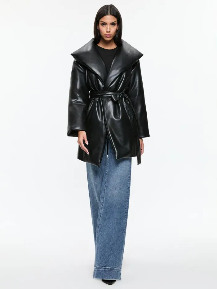 Jackets Coats Women Alice Olivia IMA VEGAN LEATHER PUFFER COAT Black