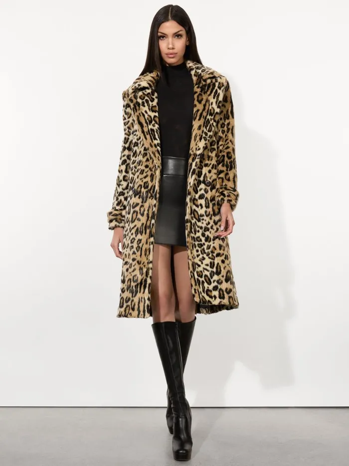 Jackets Coats Women Alice Olivia NICHOLAS OVERSIZED DOUBLE BREASTED FAUX FUR COAT Camelblack Jaguar