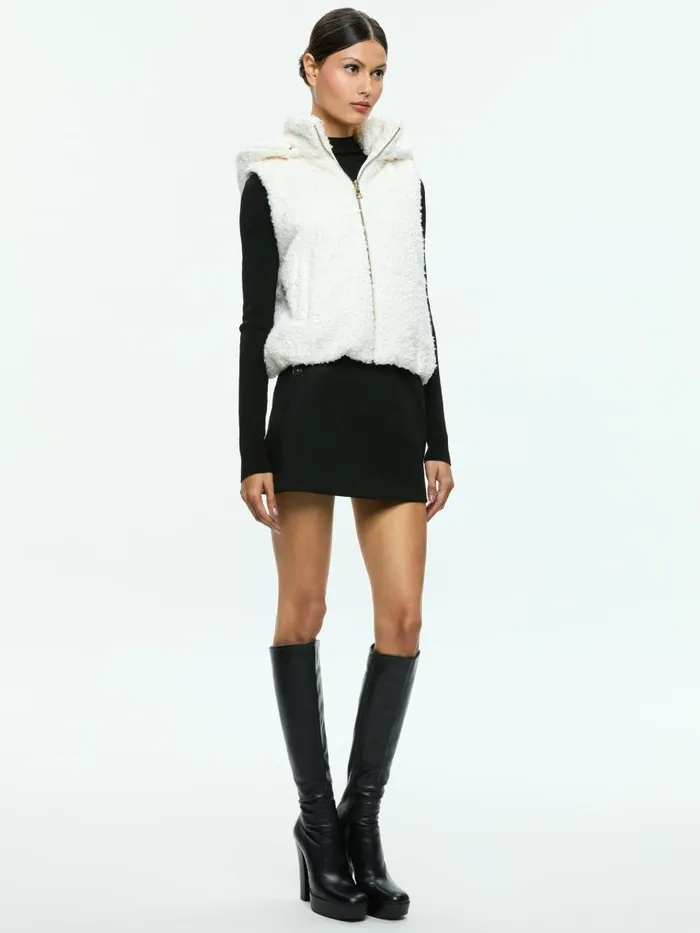 Jackets Coats Women Alice Olivia ROBENA TEDDY PUFFER VEST WITH DETACHABLE HOOD Off White