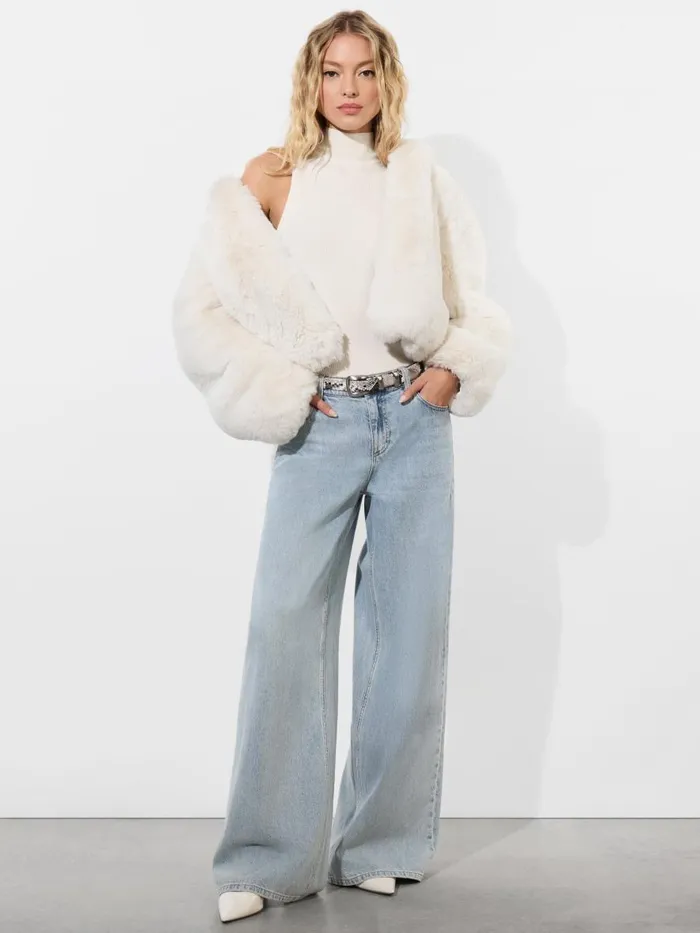 Jackets Coats Women Alice Olivia ROWE CROPPED FAUX FUR BOMBER JACKET WITH HOOD Off White