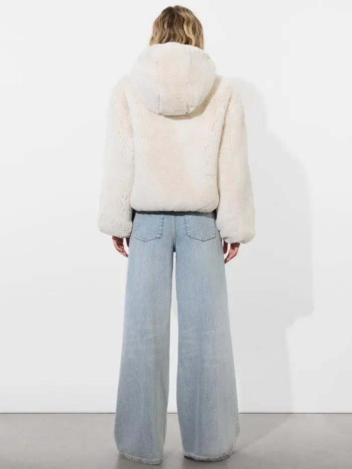 Jackets Coats Women Alice Olivia ROWE CROPPED FAUX FUR BOMBER JACKET WITH HOOD Off White