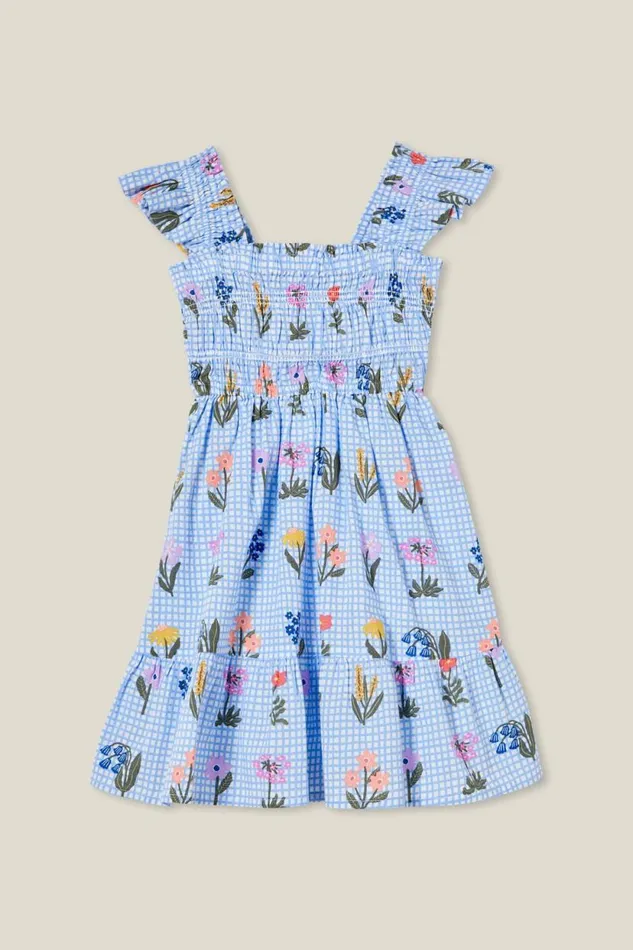 Jeanie Flutter Sleeve Dress Dusk Bluegrid Floral Girls Cotton On Dresses