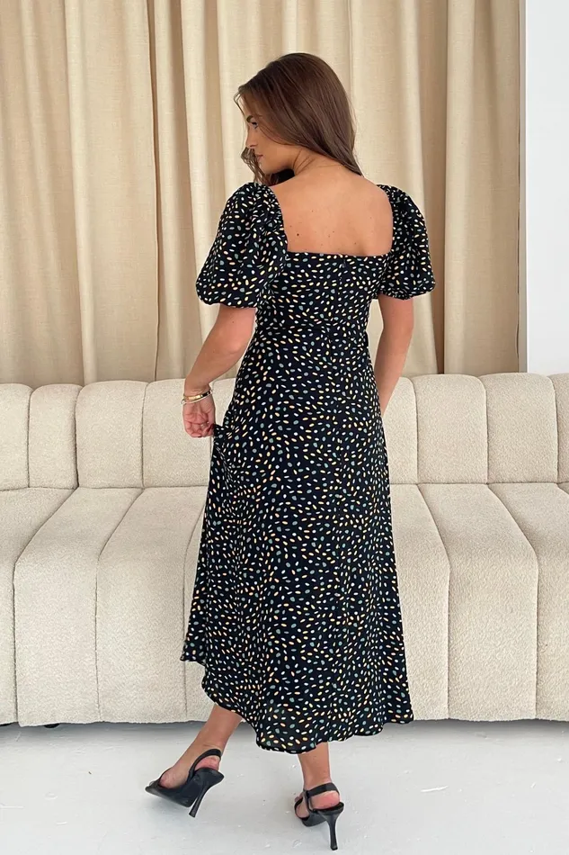 Jemima Square Neck Midi Dress Black Multi Women Girl In Mind Midi Dresses
