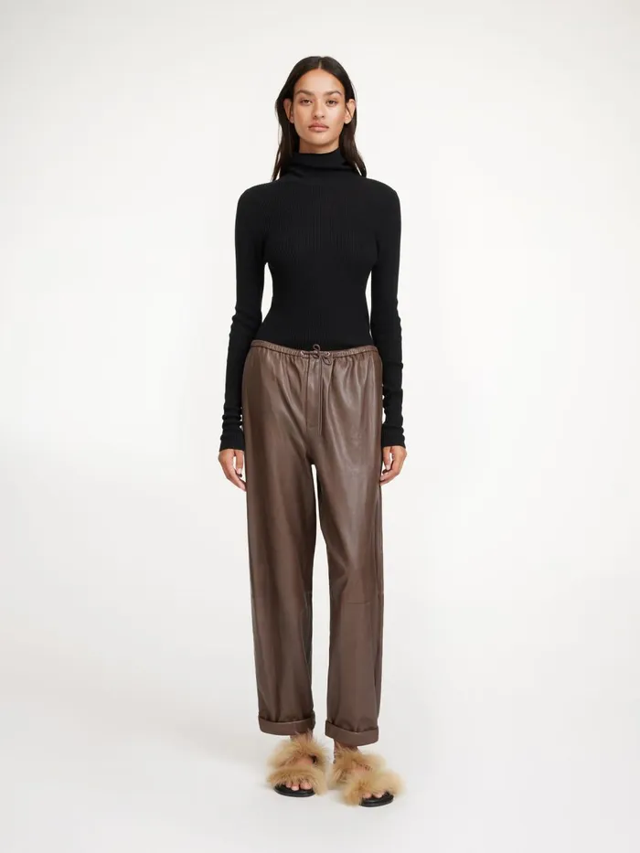 Joanni Leather Trousers Warm Brown Women By Malene Birger Trousers