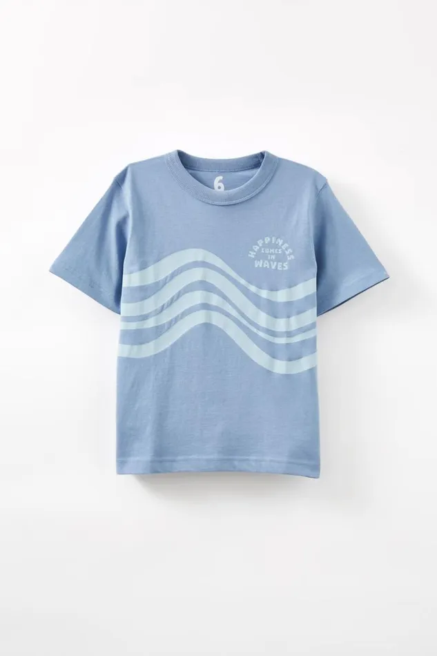 Jonny Short Sleeve Print Tee Dusty Bluehappiness Comes In Waves Boys Cotton On Tops and TShirts Jonny Short Sleeve Print Tee Dusty Bluehappiness Comes In Waves Boys Cotton On Tops and TShirts