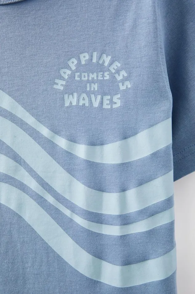 Jonny Short Sleeve Print Tee Dusty Bluehappiness Comes In Waves Boys Cotton On Tops and TShirts Jonny Short Sleeve Print Tee Dusty Bluehappiness Comes In Waves Boys Cotton On Tops and TShirts