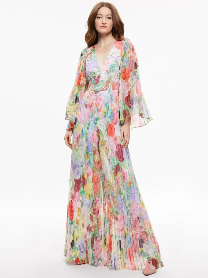 Jumpsuits Rompers Women Alice Olivia BENNET PLEATED WIDE LEG JUMPSUIT Dawn Floral