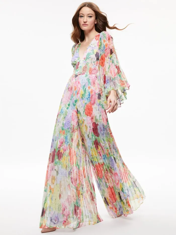 Jumpsuits Rompers Women Alice Olivia BENNET PLEATED WIDE LEG JUMPSUIT Dawn Floral