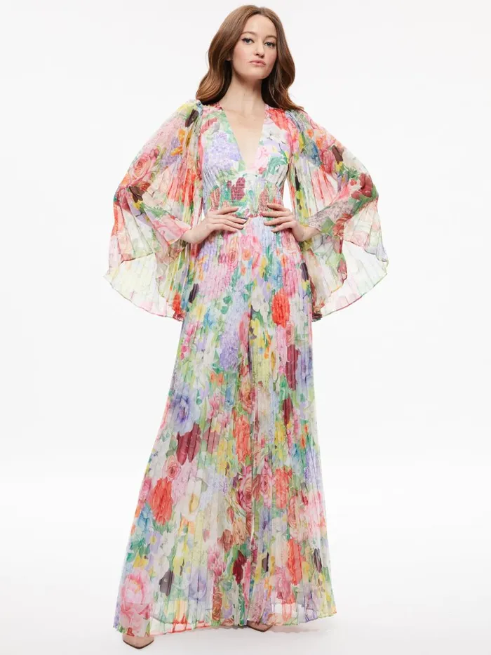 Jumpsuits Rompers Women Alice Olivia BENNET PLEATED WIDE LEG JUMPSUIT Dawn Floral