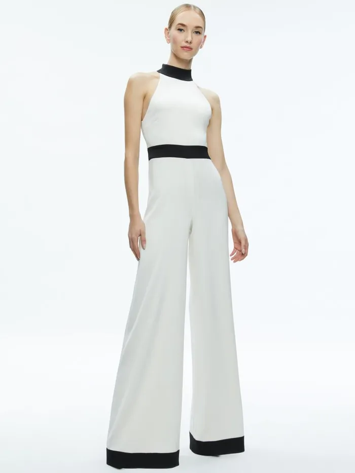 Jumpsuits Rompers Women Alice Olivia CATALINE HIGH NECK WIDE LEG JUMPSUIT Off Whiteblack Jumpsuits Rompers Women Alice Olivia CATALINE HIGH NECK WIDE LEG JUMPSUIT Off Whiteblack