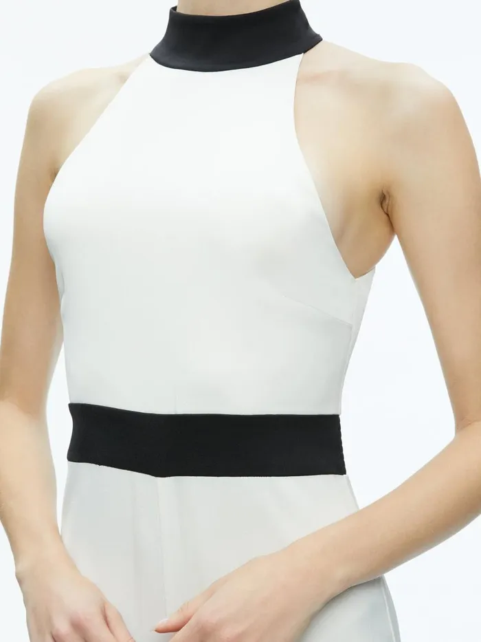 Jumpsuits Rompers Women Alice Olivia CATALINE HIGH NECK WIDE LEG JUMPSUIT Off Whiteblack