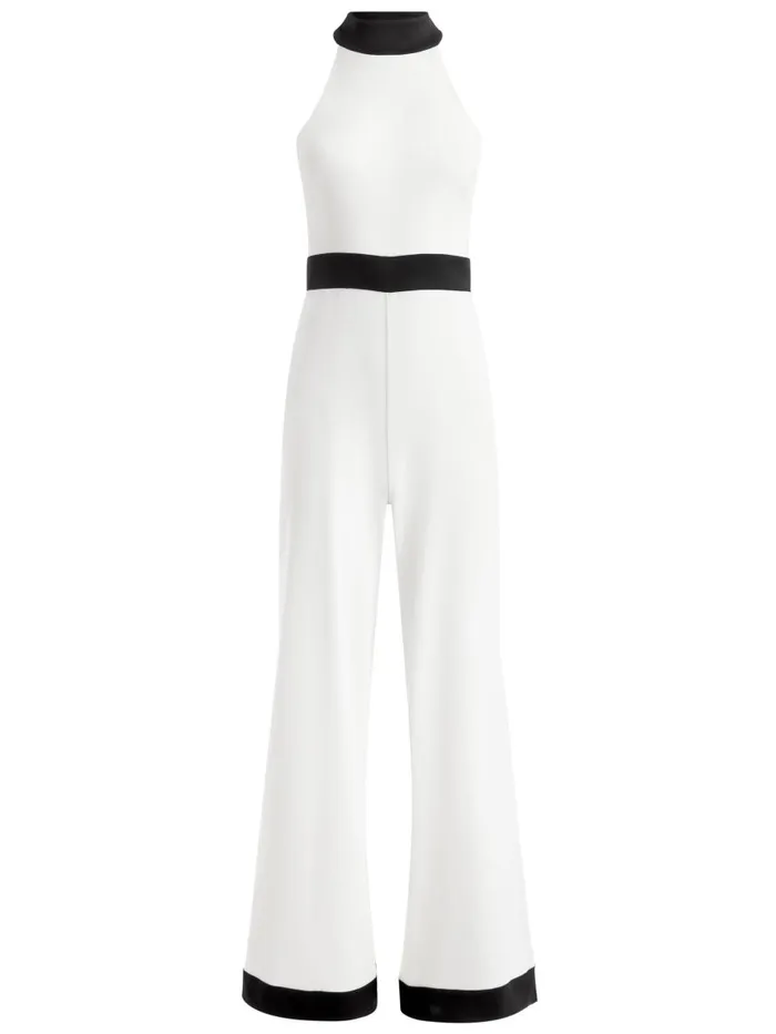 Jumpsuits Rompers Women Alice Olivia CATALINE HIGH NECK WIDE LEG JUMPSUIT Off Whiteblack