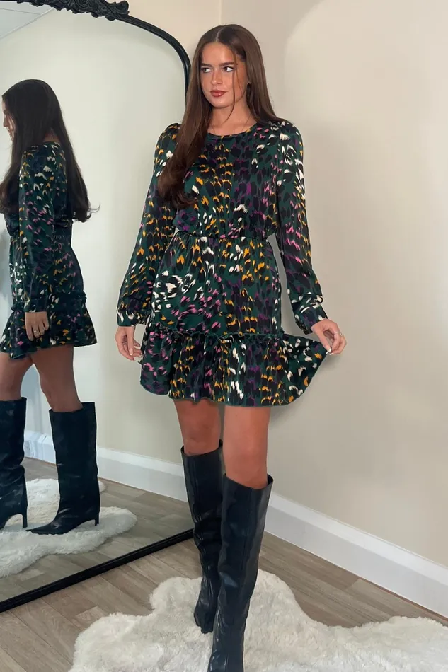 Kehlani Long Sleeve Smock Mini Dress Green Women Girl In Mind Mini Dresses