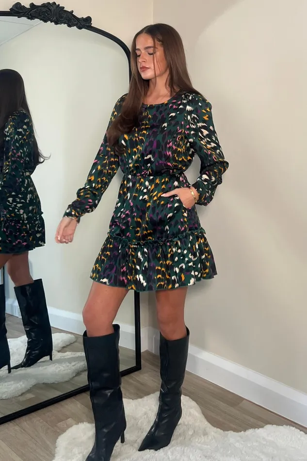 Kehlani Long Sleeve Smock Mini Dress Green Women Girl In Mind Mini Dresses
