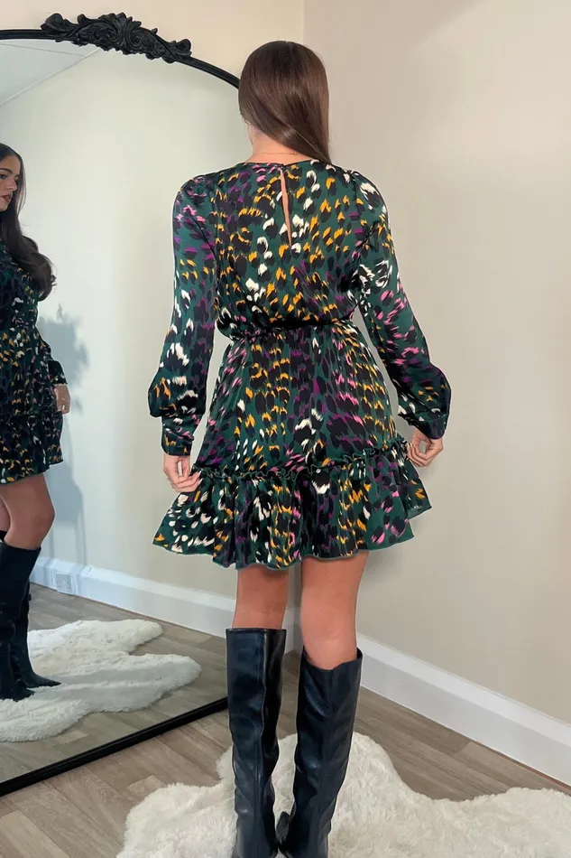 Kehlani Long Sleeve Smock Mini Dress Green Women Girl In Mind Mini Dresses