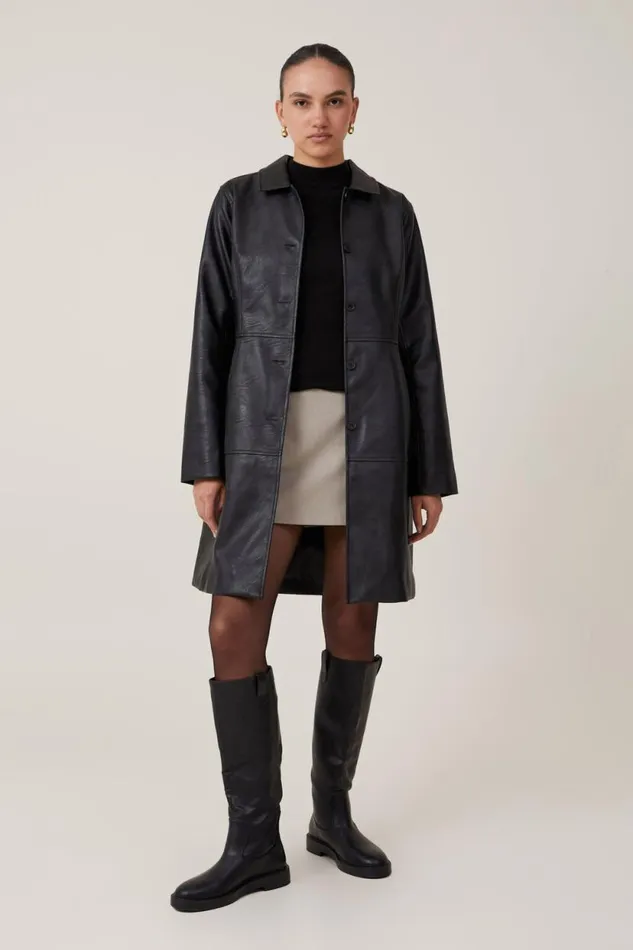 Kennedy Faux Leather Longline Jacket Black Women Cotton On Jackets