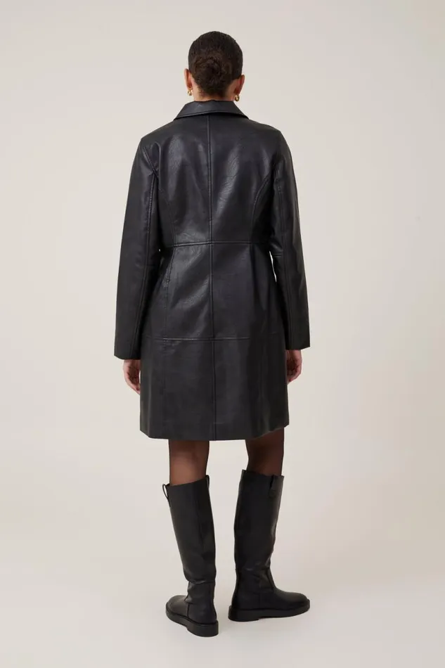 Kennedy Faux Leather Longline Jacket Black Women Cotton On Jackets