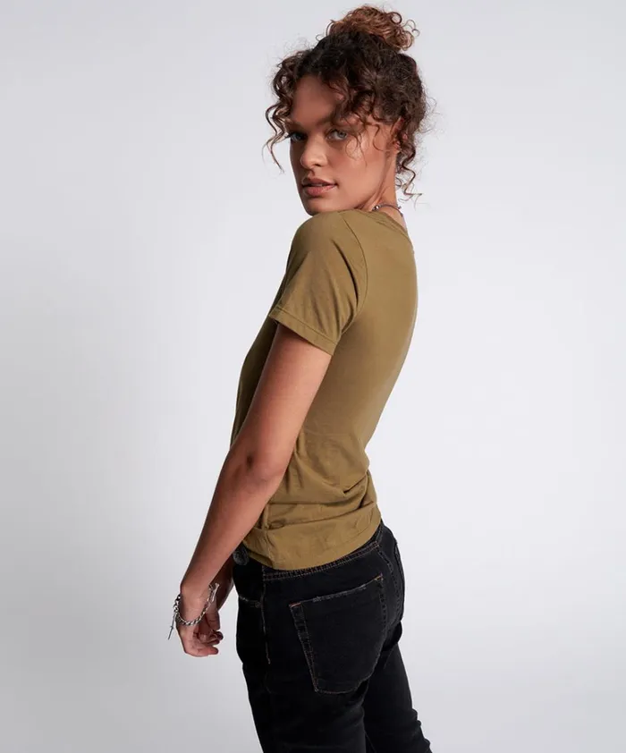 KHAKI BOWER BIRD ORGANIC FITTED TEE Women One Teaspoon Basic Tees KHAKI BOWER BIRD ORGANIC FITTED TEE Women One Teaspoon Basic Tees