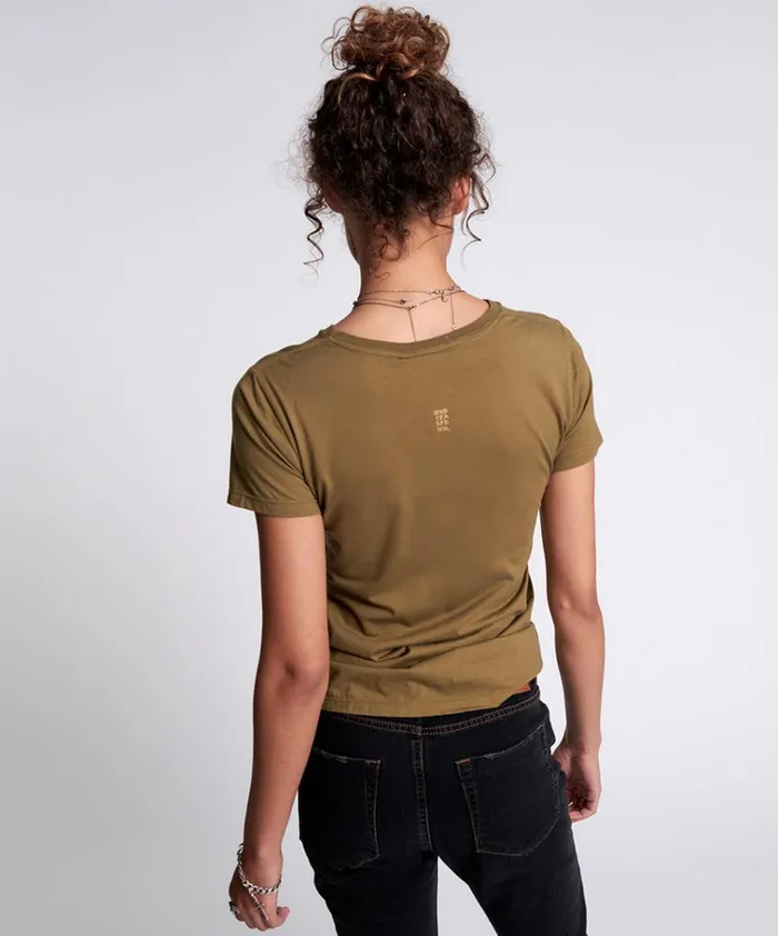 KHAKI BOWER BIRD ORGANIC FITTED TEE Women One Teaspoon Basic Tees KHAKI BOWER BIRD ORGANIC FITTED TEE Women One Teaspoon Basic Tees