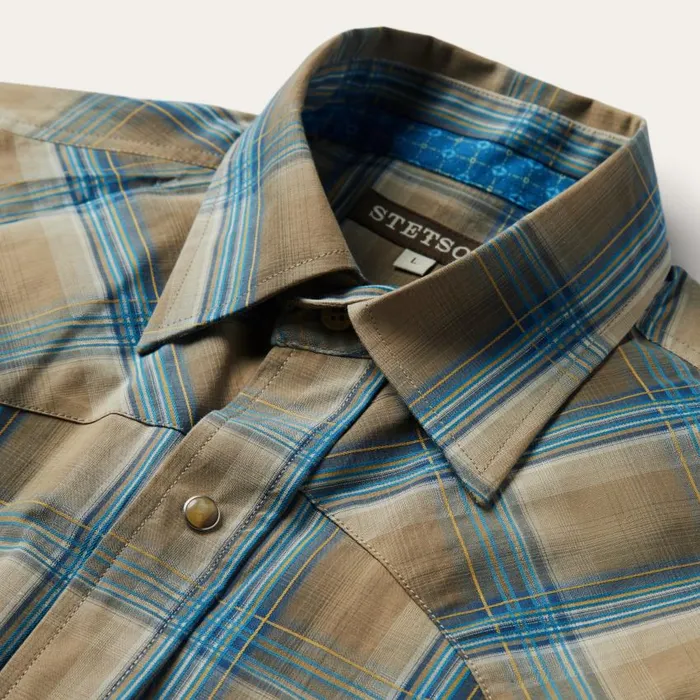 Khaki Ombre Plaid Shirt Khaki Ombre Plaid Shirt Men Stetson Modern Cut