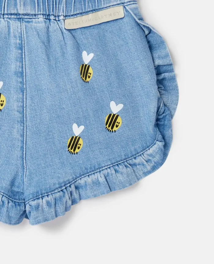 Kids Baby Girls Stella McCartney Bumblebee Embroidery Denim Shorts Blue