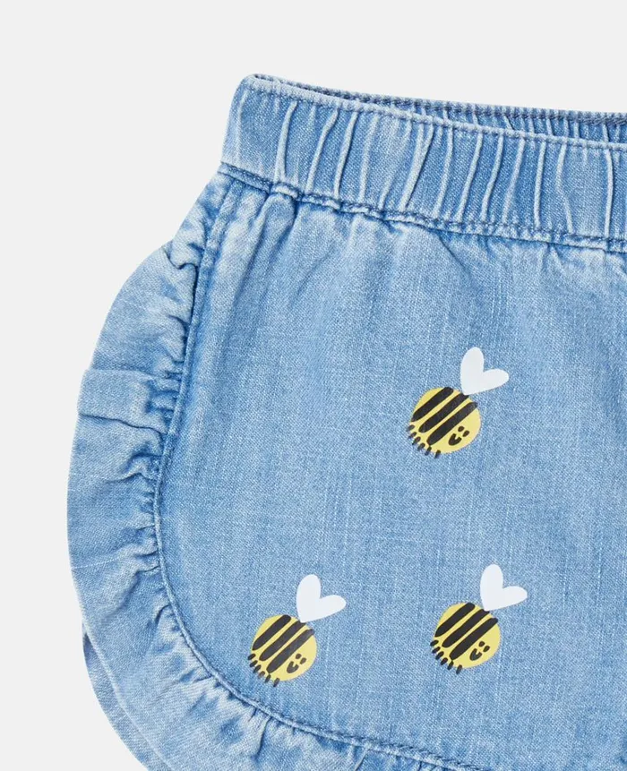Kids Baby Girls Stella McCartney Bumblebee Embroidery Denim Shorts Blue