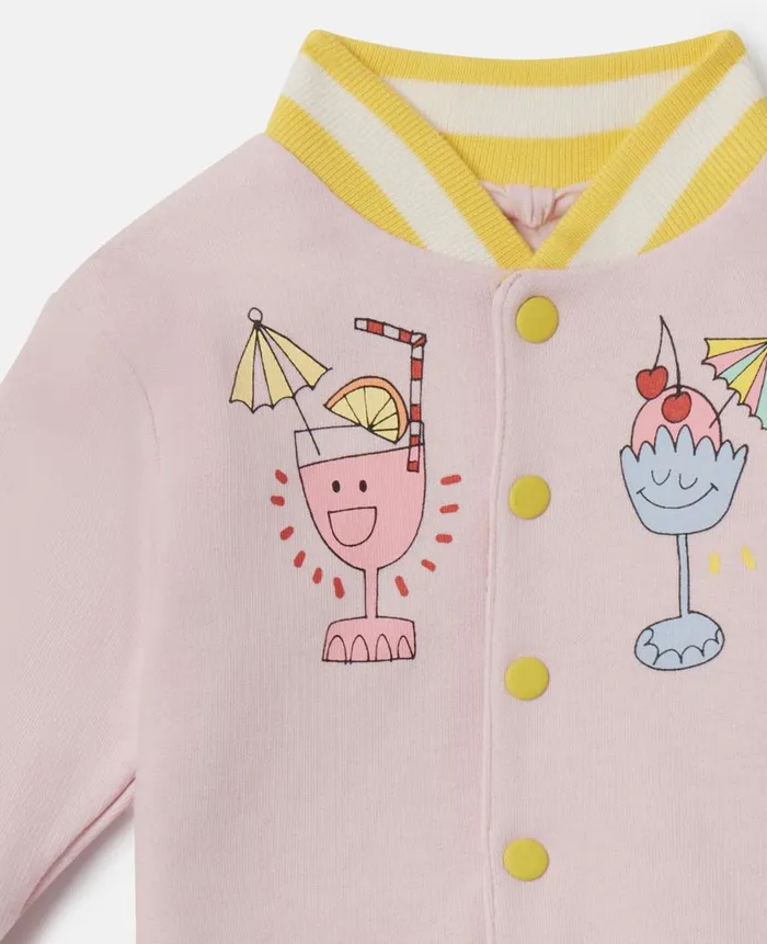 Kids Baby Girls Stella McCartney Summer Doodles Reversible Jersey Cardigan Pink