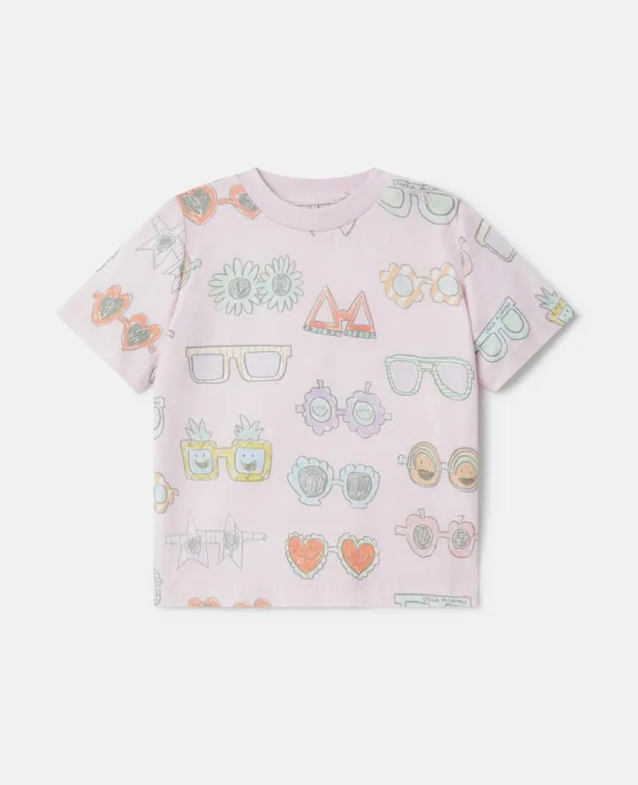 Kids Baby Girls Stella McCartney Sunglasses Doodle Print TShirt Pink