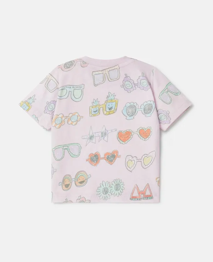 Kids Baby Girls Stella McCartney Sunglasses Doodle Print TShirt Pink