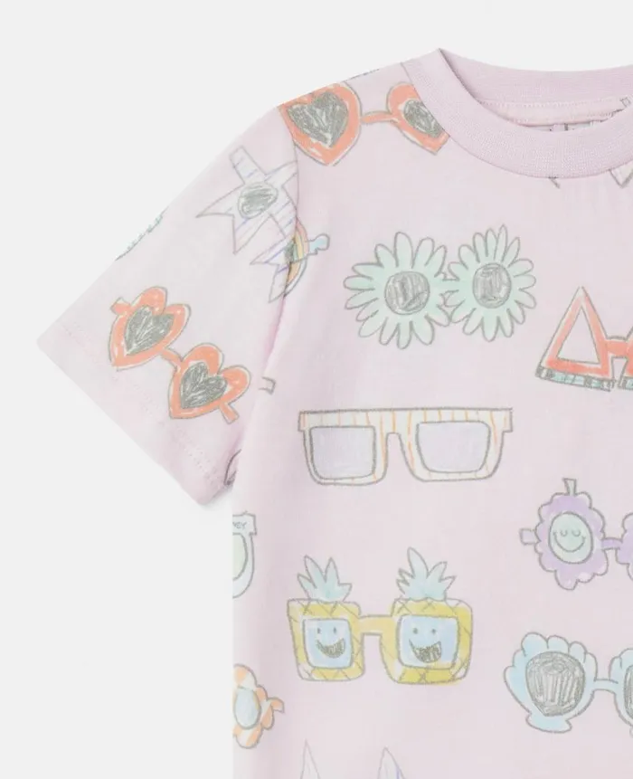 Kids Baby Girls Stella McCartney Sunglasses Doodle Print TShirt Pink