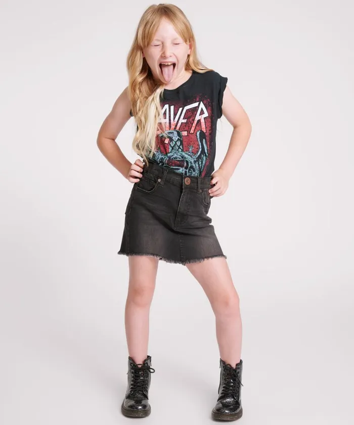 KIDS BLACK PUNK 2020 MINI HIGH WAIST DENIM SKIRT Kids One Teaspoon Kids