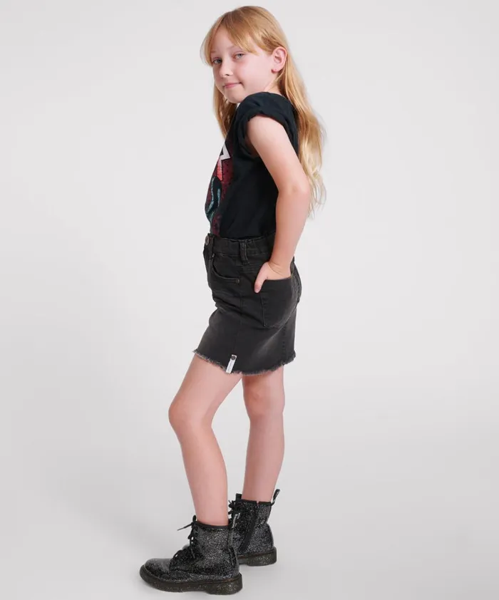 KIDS BLACK PUNK 2020 MINI HIGH WAIST DENIM SKIRT Kids One Teaspoon Kids KIDS BLACK PUNK 2020 MINI HIGH WAIST DENIM SKIRT Kids One Teaspoon Kids
