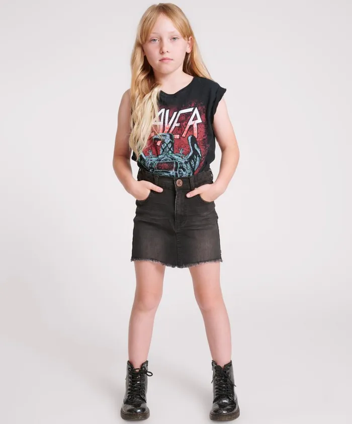 KIDS BLACK PUNK 2020 MINI HIGH WAIST DENIM SKIRT Kids One Teaspoon Kids KIDS BLACK PUNK 2020 MINI HIGH WAIST DENIM SKIRT Kids One Teaspoon Kids