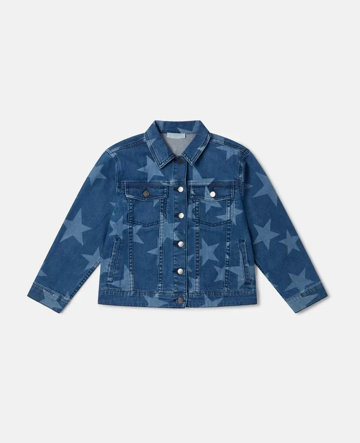 Kids Outerwear Stella McCartney Star Print Oversized Denim Jacket Blue