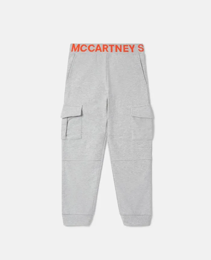 Kids Pants and Shorts Stella McCartney Logo Tape Cargo Joggers Grey Melange