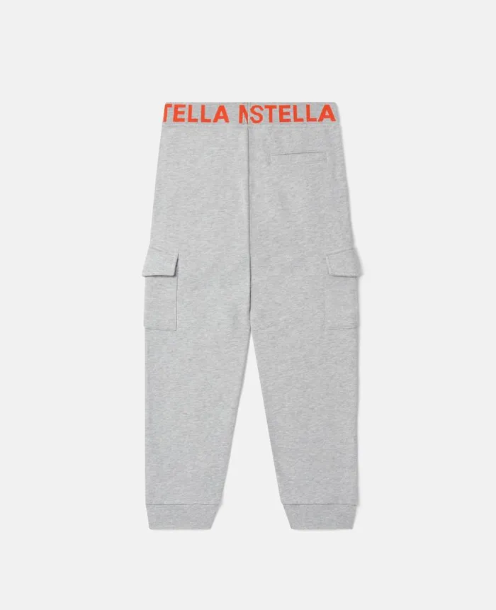 Kids Pants and Shorts Stella McCartney Logo Tape Cargo Joggers Grey Melange