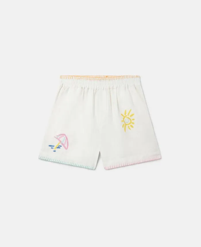 Kids Pants and Shorts Stella McCartney Summer Doodles Embroidery Shorts Ivory